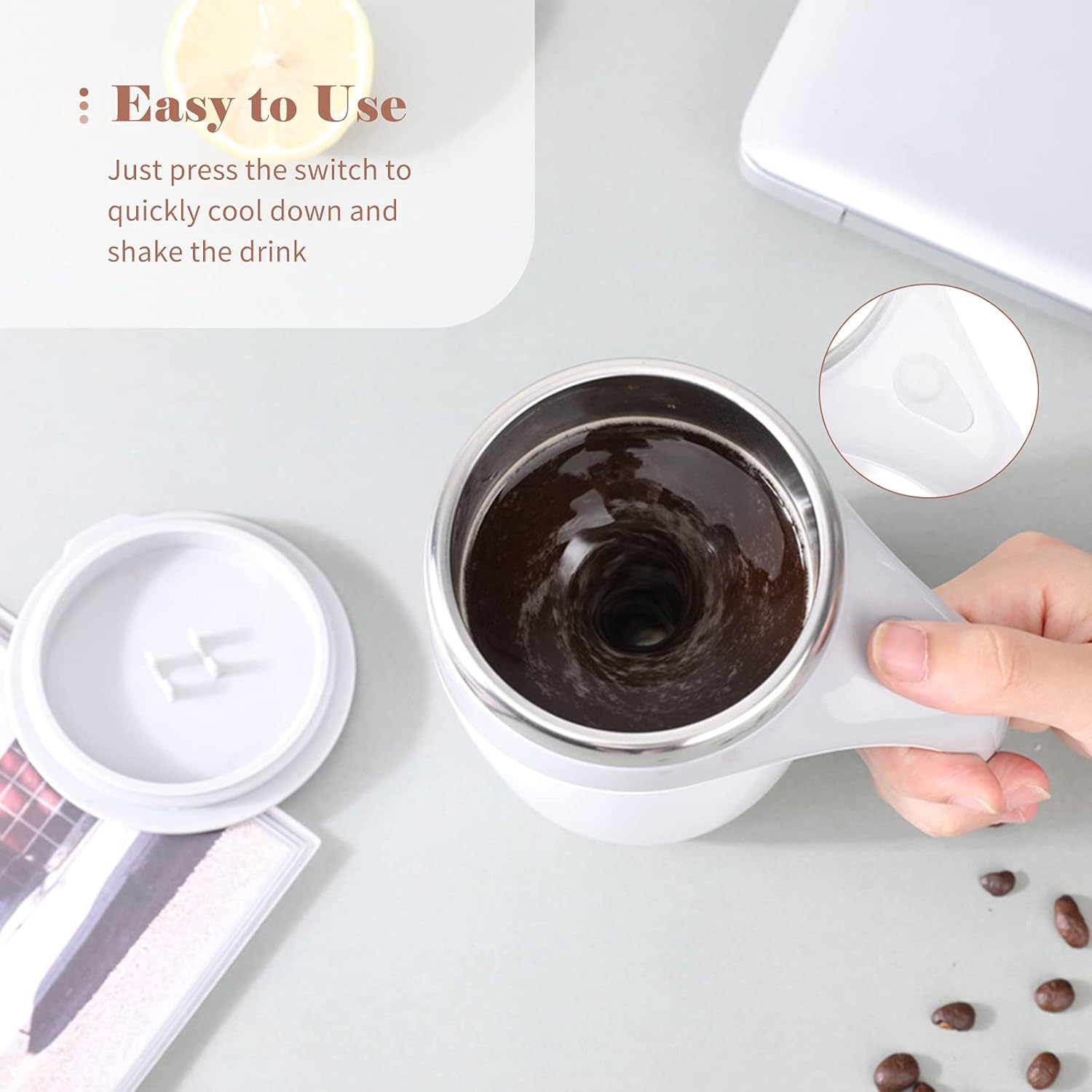 380mL Self Stirring Mug with Lid – Automatic Mixing Coffee Cup