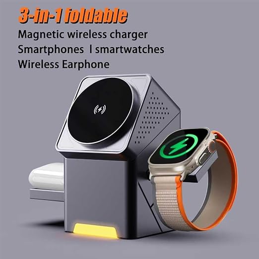 Portable 3-in-1 Magnetic Charger – 15W Fast Wireless Charging Station