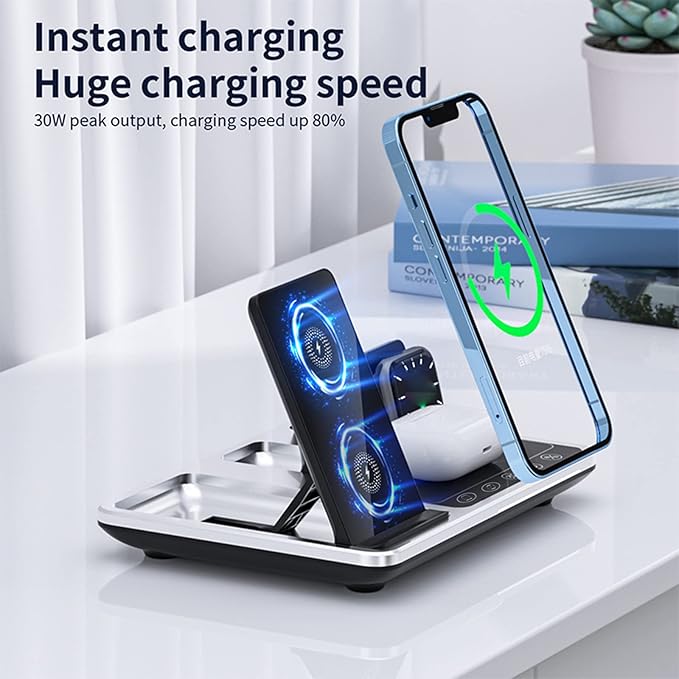 4-in-1 Wireless Charger with Clock | Fast & Foldable Charging Dock