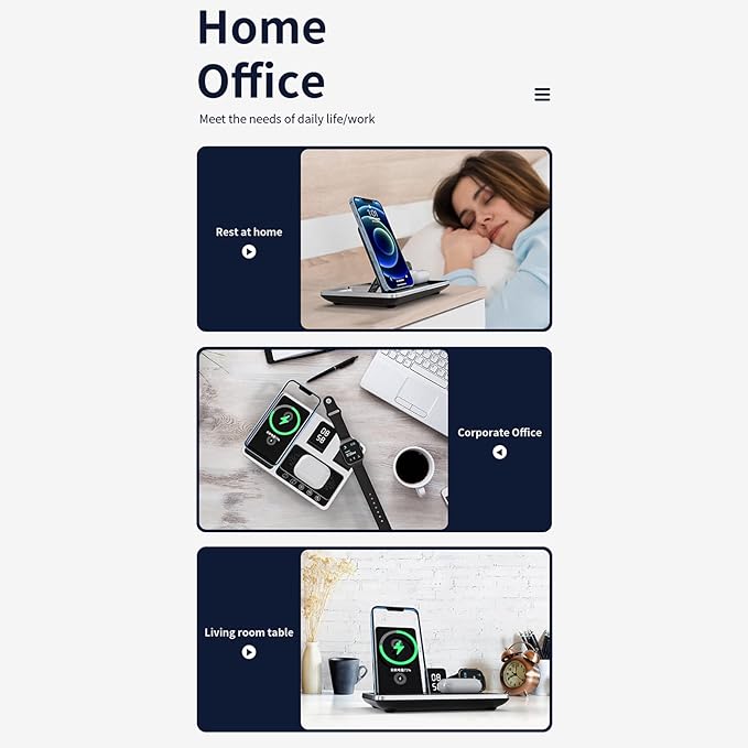 4-in-1 Wireless Charger with Clock | Fast & Foldable Charging Dock