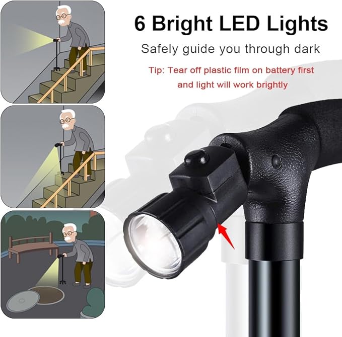 Lighted Folding Walking Cane – Adjustable Aluminum Stick for Seniors & Adults