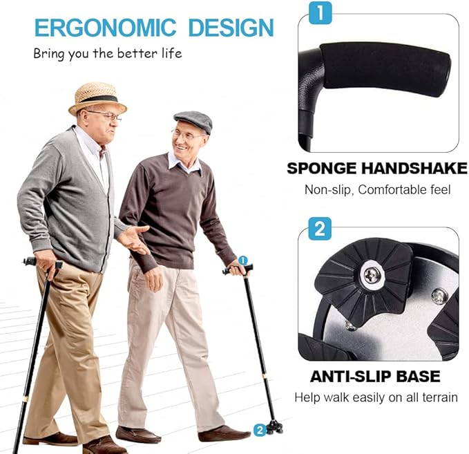 Lighted Folding Walking Cane – Adjustable Aluminum Stick for Seniors & Adults