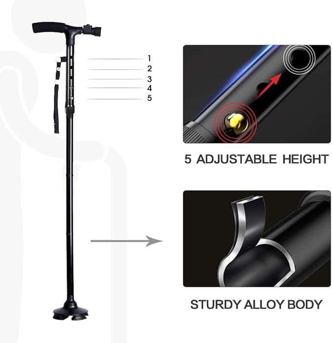 Lighted Folding Walking Cane – Adjustable Aluminum Stick for Seniors & Adults