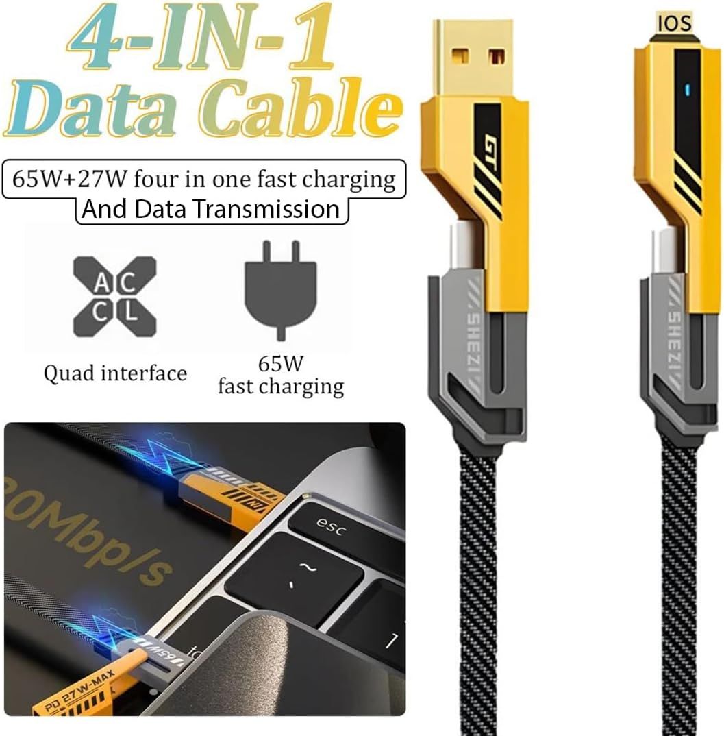 4-in-1 Retractable Car Charging Cable – Durable & Compact
