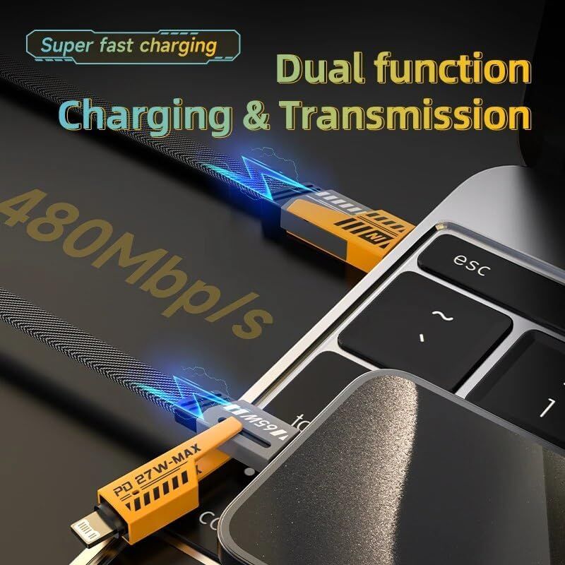 4-in-1 Retractable Car Charging Cable – Durable & Compact