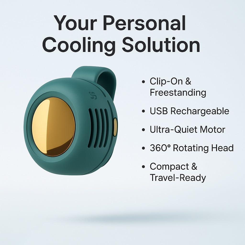 Mini Clip-On Portable Fan Portable Bladeless  – USB Rechargeable, 900mAh Battery