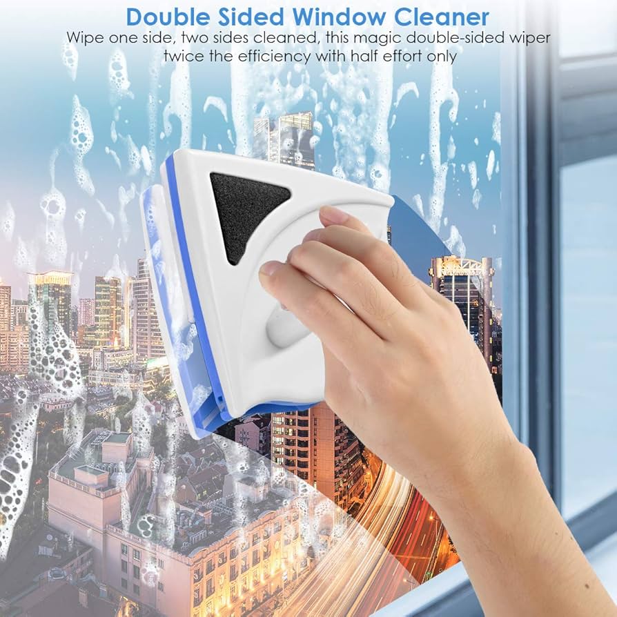 Magnetic Double-Sided Window Glass Cleaner – Refillable Water Tank, Streak-Free Wiper for High-Rise & Home Use