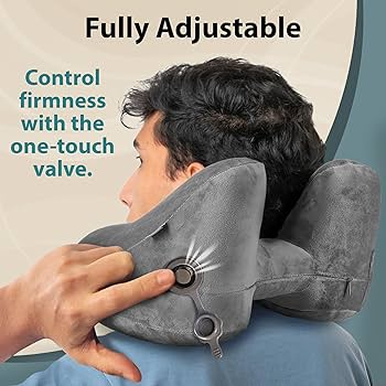 Lightweight inflatable neck pillow with hood — soft, washable, and easy to carry anywhere. 🌈
