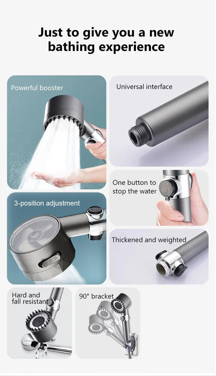 High-pressure shower head, Adjustable spray with 3 modes and massage brush filter