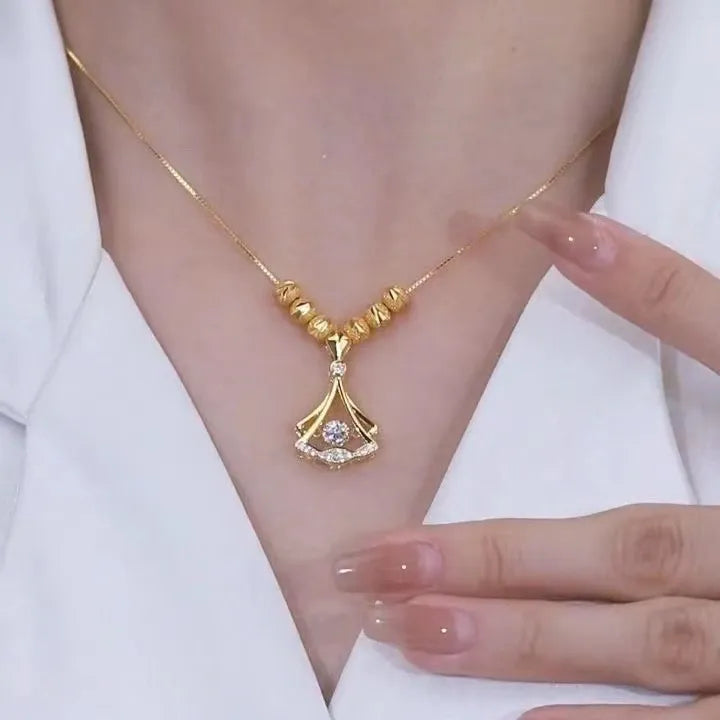 "Gold Plated Fan Necklace – Elegant Statement Pendant for Women & Girls"