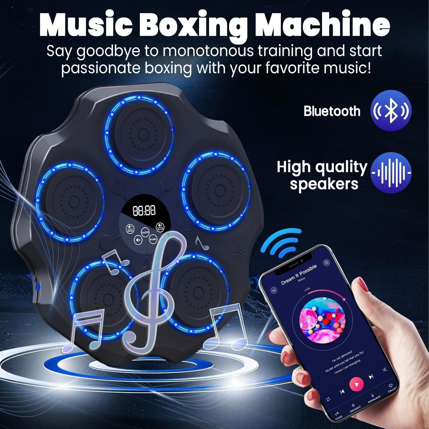 2025 Musical Boxing Machine – Wall-Mounted LED Trainer with Bluetooth & Modes