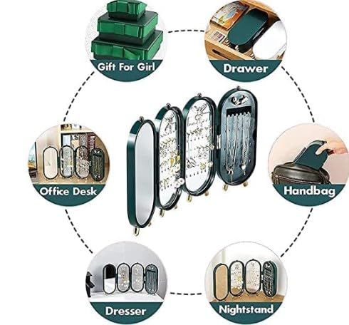 Jewelry Organizer Box with Mirror | Foldable Earring & Necklace Holder