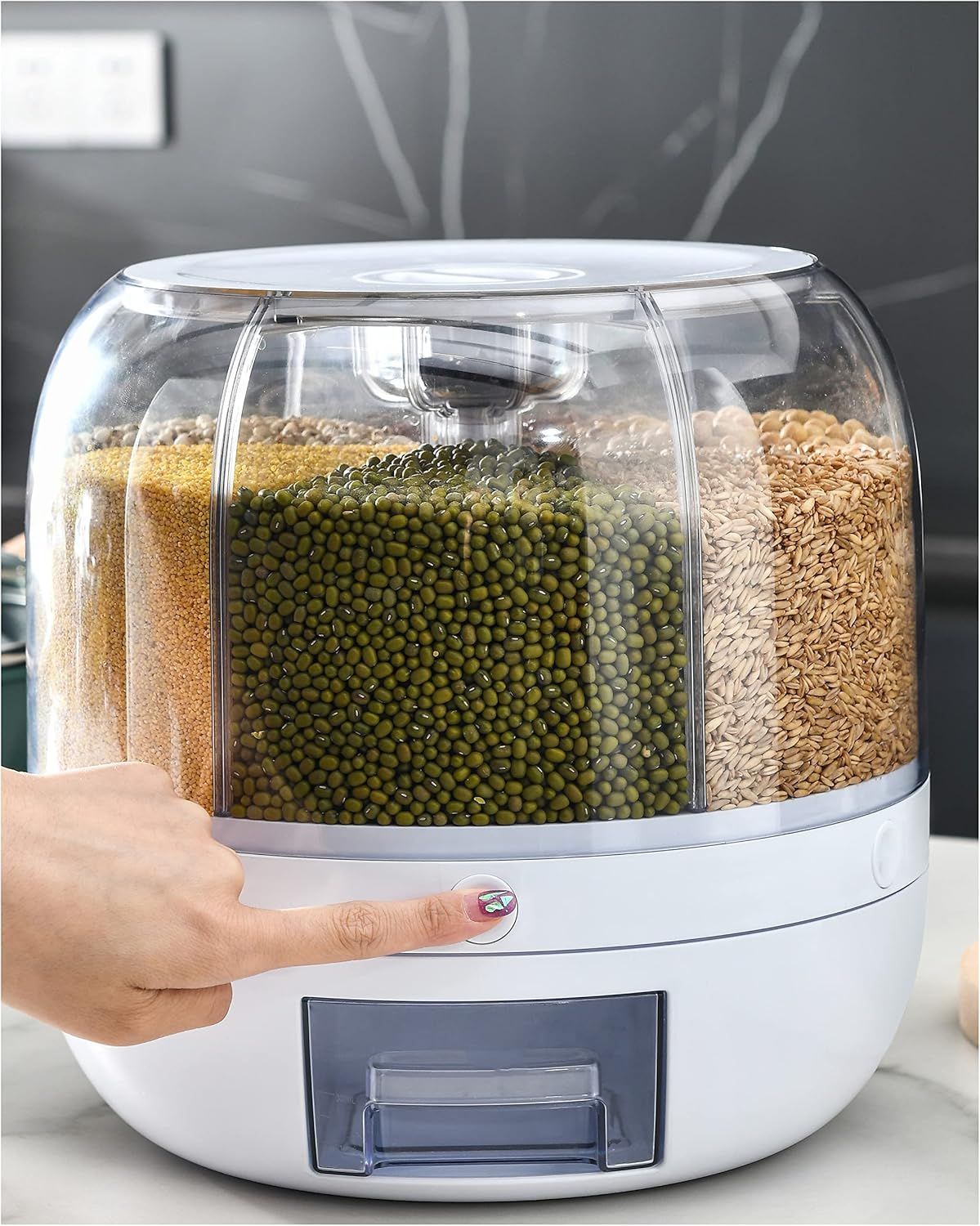 360° Rotating Grain Dispenser with 6 Compartments
