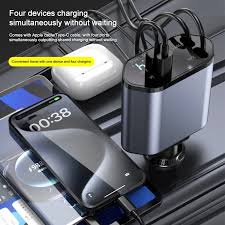 4-in-1 Retractable Car Charger | 120W Fast PD Charging for iPhone, Android & Laptops