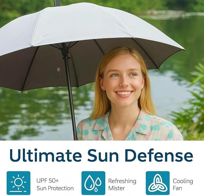 Cooling Fan Umbrella – Long Handle, UV Protection & Mist Spray