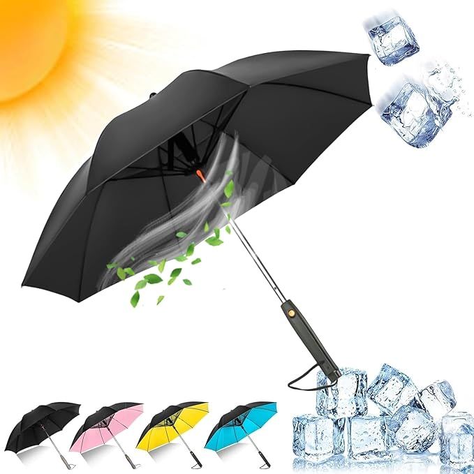 Cooling Fan Umbrella – Long Handle, UV Protection & Mist Spray