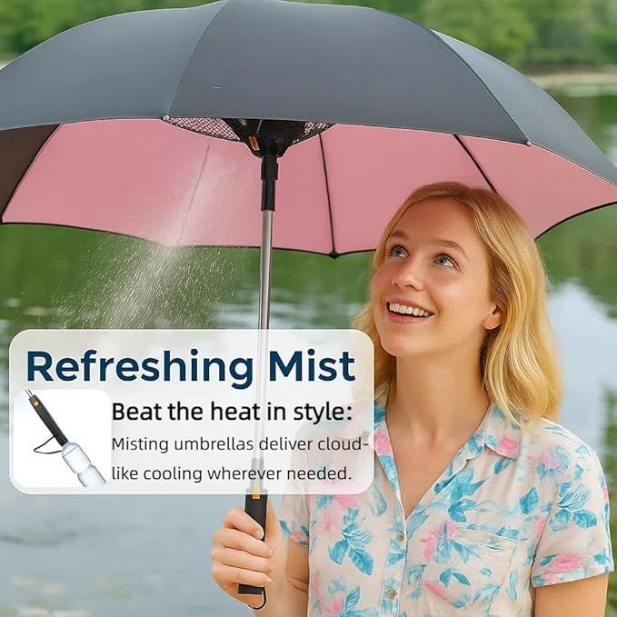 Cooling Fan Umbrella – Long Handle, UV Protection & Mist Spray