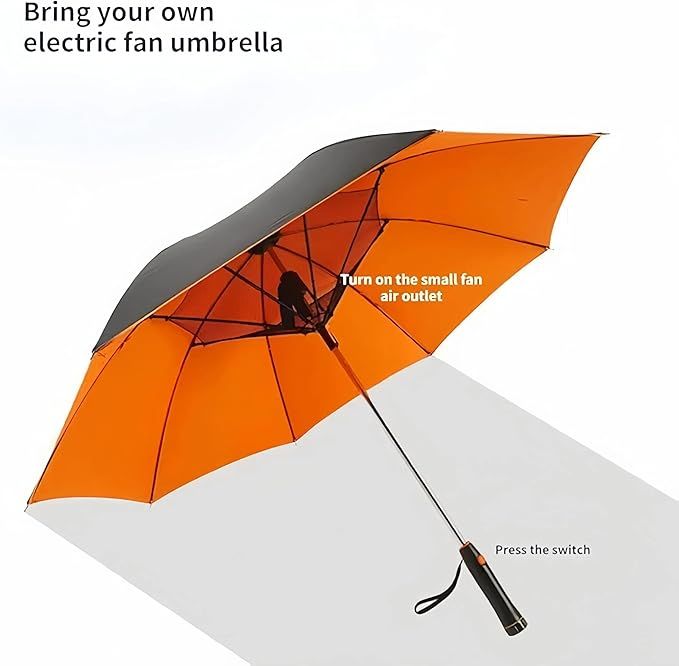 Cooling Fan Umbrella – Long Handle, UV Protection & Mist Spray