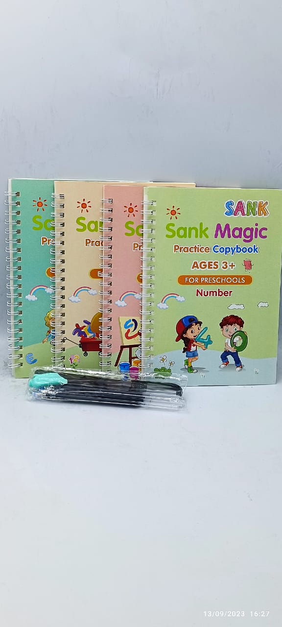 Magic Reusable Notebook Kit of 4 Books 📚 (Set of 4 Books + 1 Pen + 5 Refills + 1 Grip)