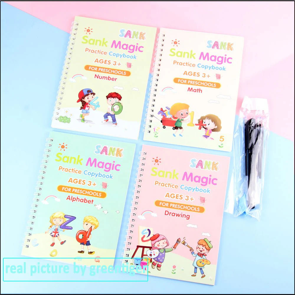 Magic Reusable Notebook Kit of 4 Books 📚 (Set of 4 Books + 1 Pen + 5 Refills + 1 Grip)