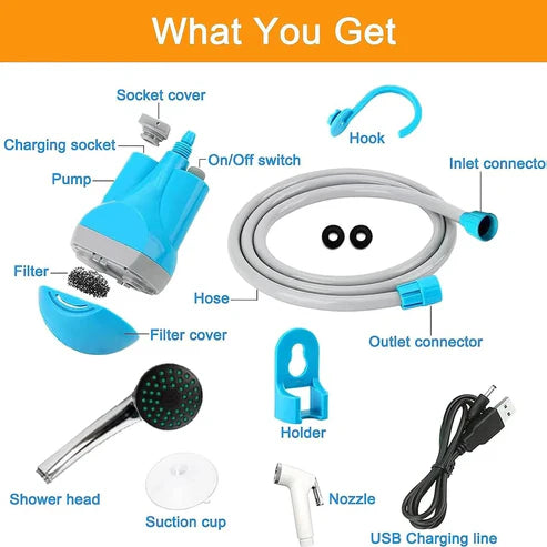 Rechargeable Portable Shower for Camping, Hiking & Beach Trips