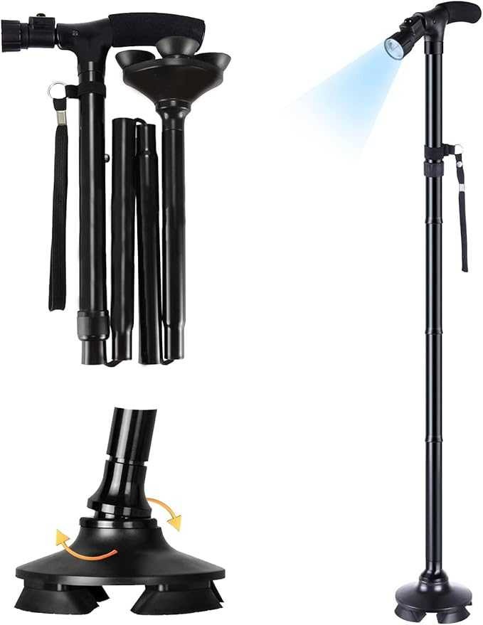 Lighted Folding Walking Cane – Adjustable Aluminum Stick for Seniors & Adults