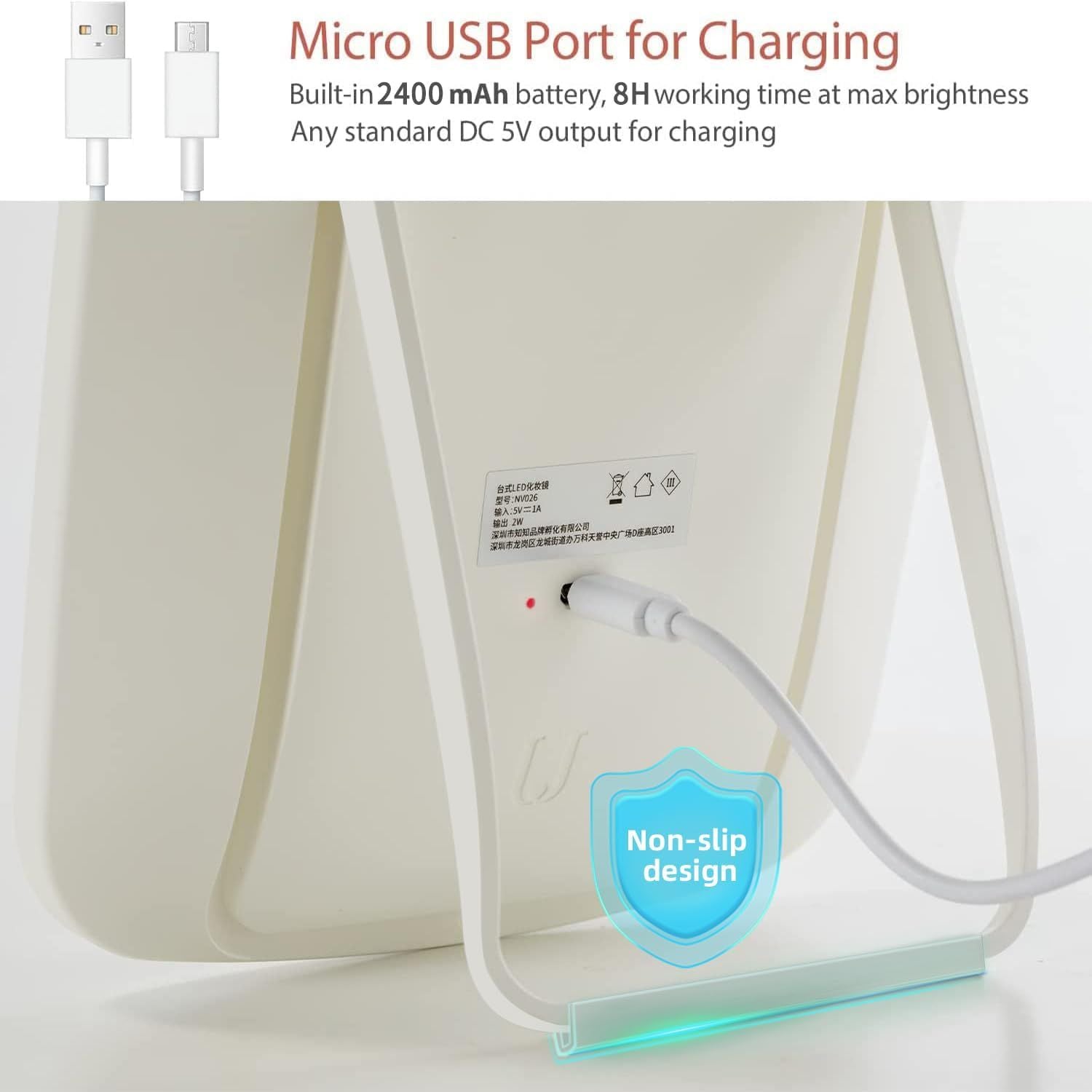 LED Touch Screen Makeup Mirror with 3 Light Modes & Rechargeable Battery