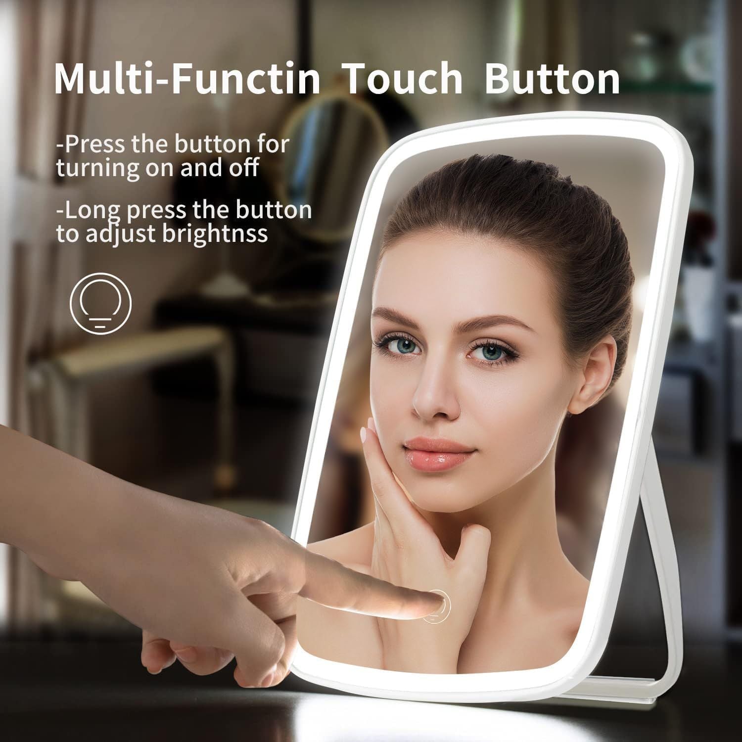 LED Touch Screen Makeup Mirror with 3 Light Modes & Rechargeable Battery