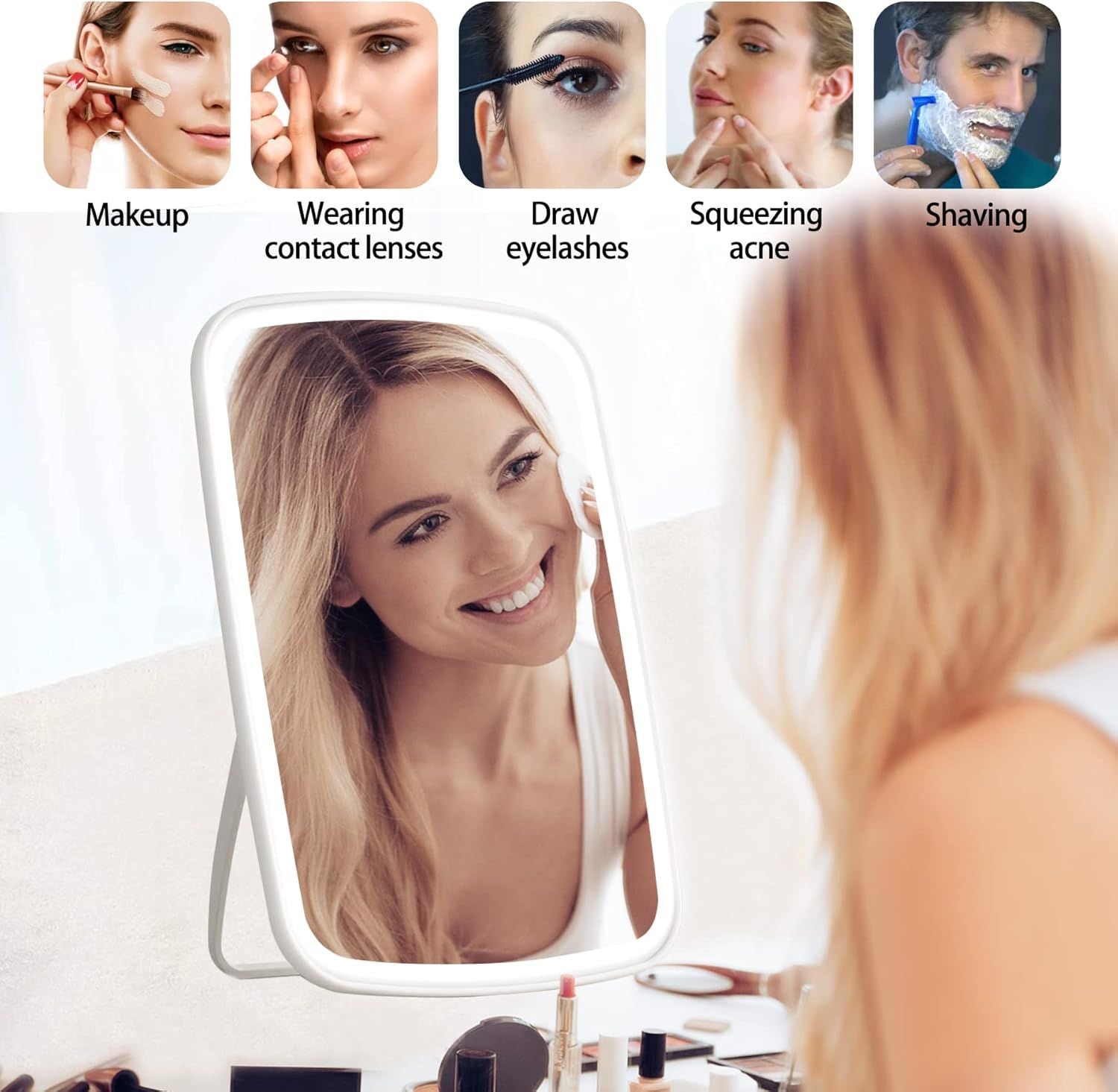 LED Touch Screen Makeup Mirror with 3 Light Modes & Rechargeable Battery