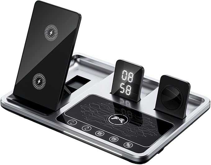 4-in-1 Wireless Charger with Clock | Fast & Foldable Charging Dock